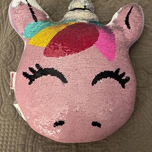 Sequin Unicorn Plush Cushion - Pink